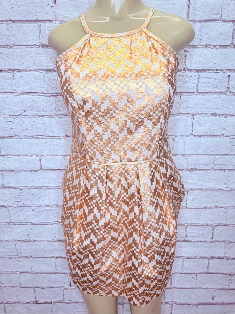 RACHEL Rachel Roy Metallic Jacquard Fit & Flare Mini Dress.